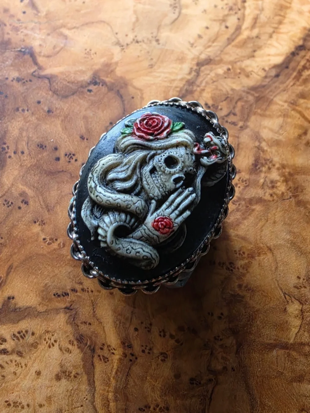 Resin & Sterling Dia De Los Muertos Day of the Dead Snake Skull Ring